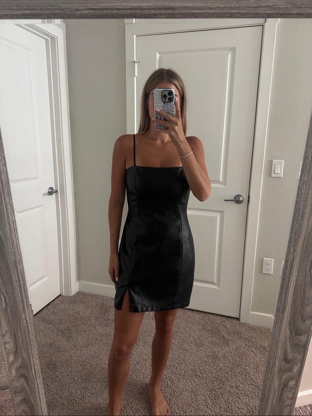 Black leather dress